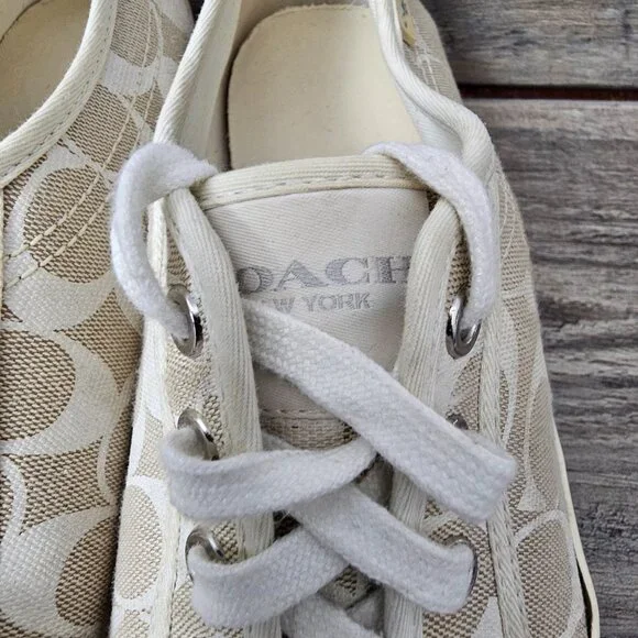 Coach Kalyn Womens Signature Canvas Sneaker Shoe COA Beige White Size 10 - Picture 5 of 14